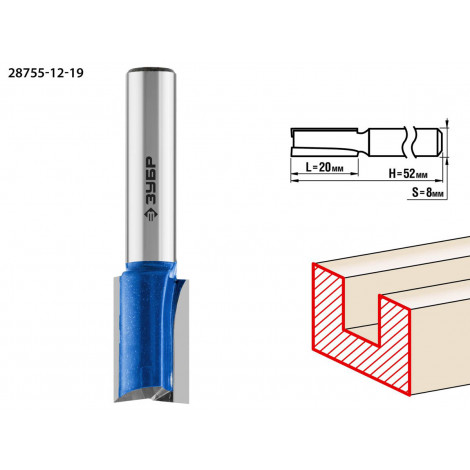 Фреза пазовая прямая с нижними подрезателями ЗУБР D=12 мм 28755-12-19