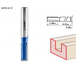 Фреза пазовая прямая с нижними подрезателями ЗУБР D=8 мм 28755-8-19