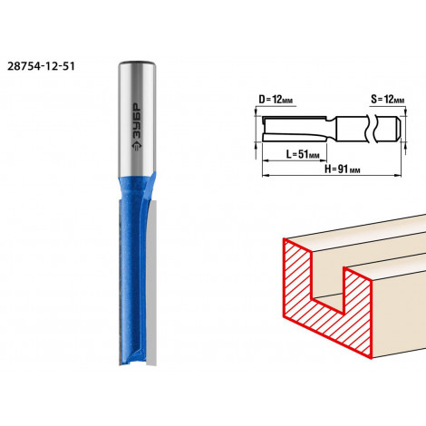 Фреза пазовая прямая удлиненная ЗУБР D=12 мм 28754-12-51