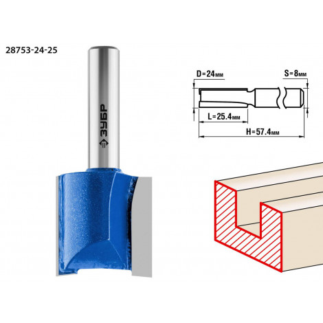 Фреза пазовая прямая ЗУБР D=24 мм 28753-24-25