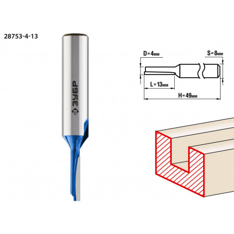 Фреза пазовая прямая ЗУБР D=4 мм 28753-4-13