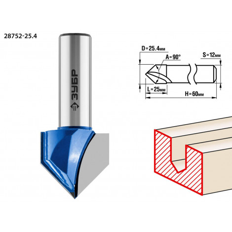 Фреза пазовая галтельная V-образная ЗУБР D=25.4 мм 28752-25.4