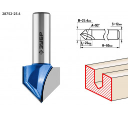 Фреза пазовая галтельная V-образная ЗУБР D=25.4 мм 28752-25.4
