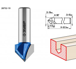 Фреза пазовая галтельная V-образная ЗУБР D=19 мм 28752-19