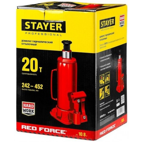 Домкрат бутылочный гидравлический STAYER RED FORCE 20т 242-452мм 43160-20_z01