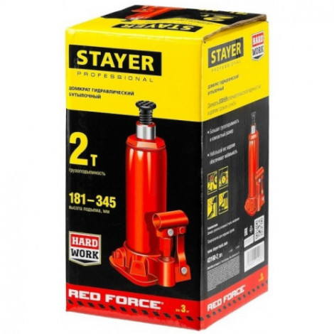 Домкрат бутылочный гидравлический STAYER RED FORCE 2т 181-345мм 43160-2_z01