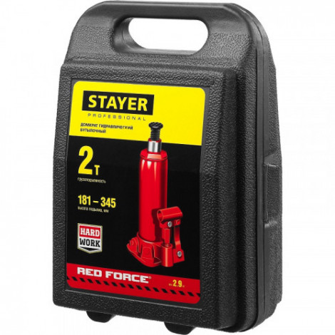 Домкрат бутылочный гидравлический STAYER RED FORCE 2т 181-345мм в кейсе 43160-2-K_z01