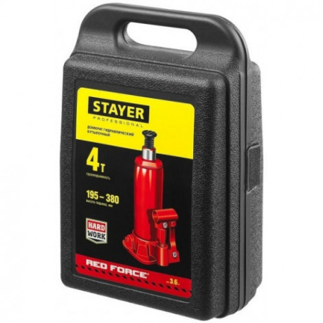 Домкрат бутылочный гидравлический STAYER RED FORCE 4т 194-372мм в кейсе 43160-4-K_z01